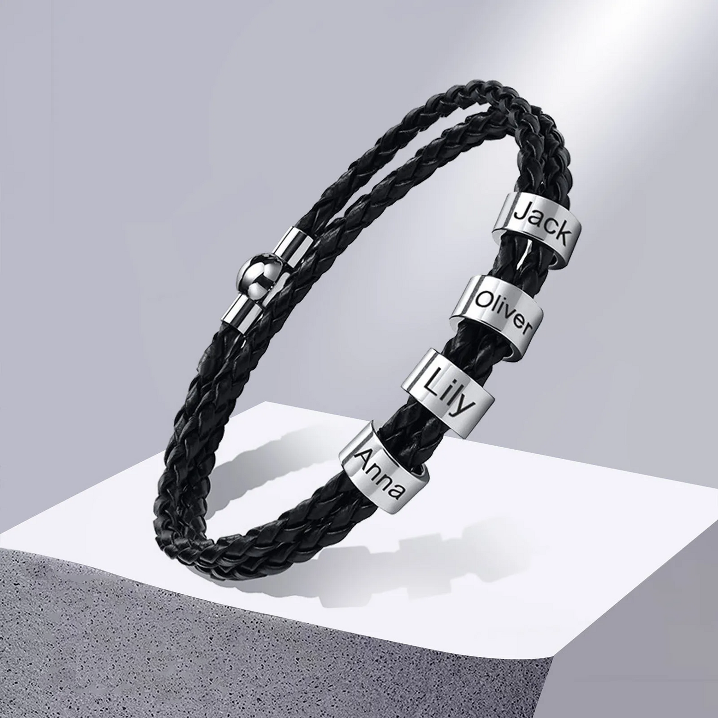 Lederarmband mit gravierten Ringen - Ring of Elegance